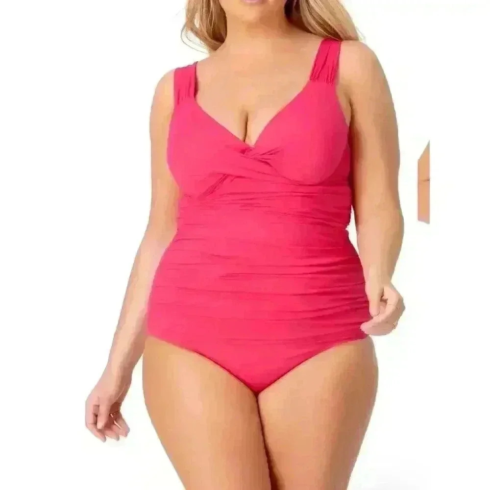 Anne Cole Berry Twist Front Underwire‎ Tankini Top, Size 24W